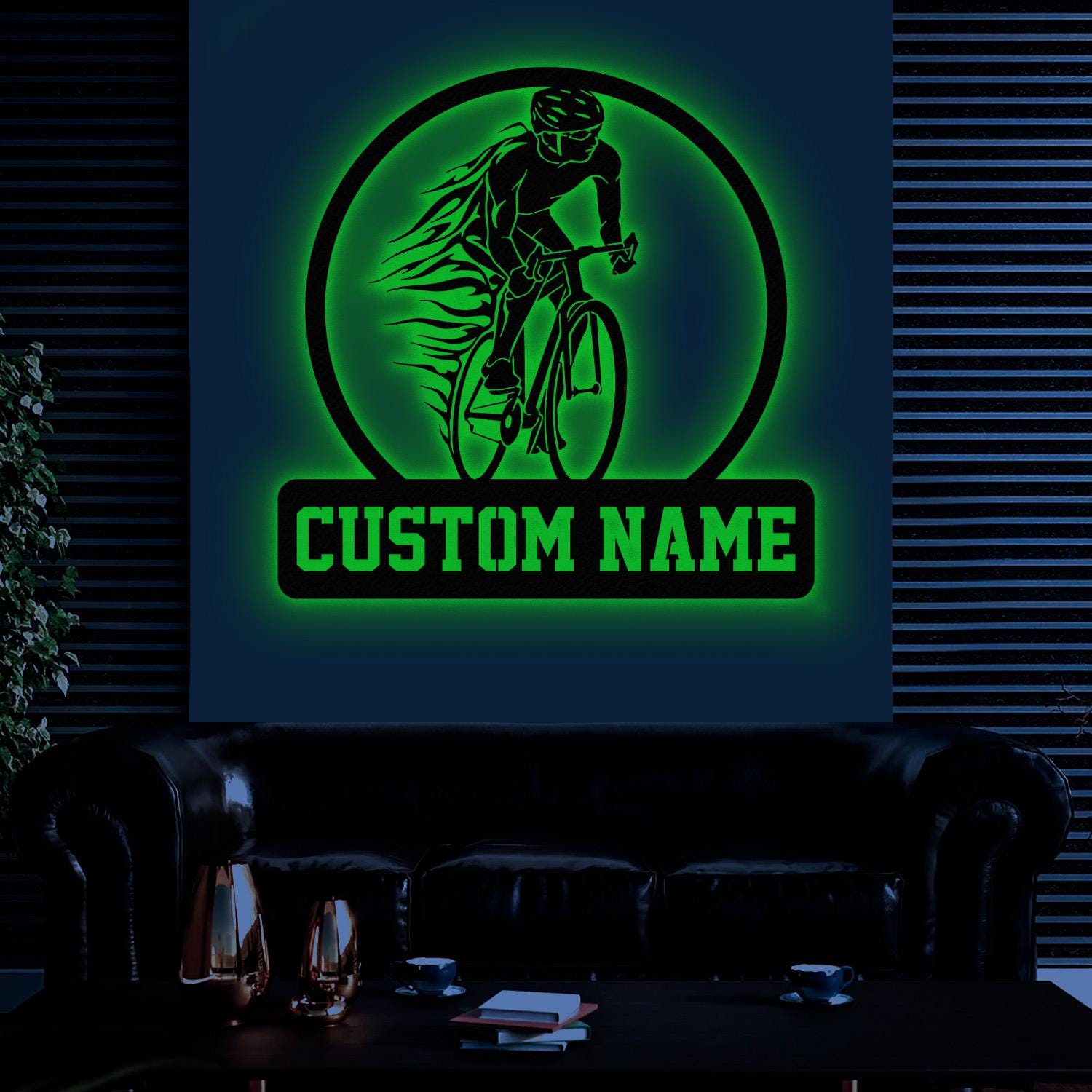 Custom Name Road Bike Metal Sign with Led Light, Man Road Bike Racing Wall Art, Personalized Cycling Sign, Bicycle Wall Decor, Bicycle Sign