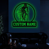 Custom Name Road Bike Metal Sign with Led Light, Man Road Bike Racing Wall Art, Personalized Cycling Sign, Bicycle Wall Decor, Bicycle Sign