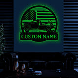 Custom US Rotator Tow Truck Driver Metal Sign with LED Light, Personalized Trucker Name Sign, Heavy Duty Wrecker Decoration, Christmas Gift
