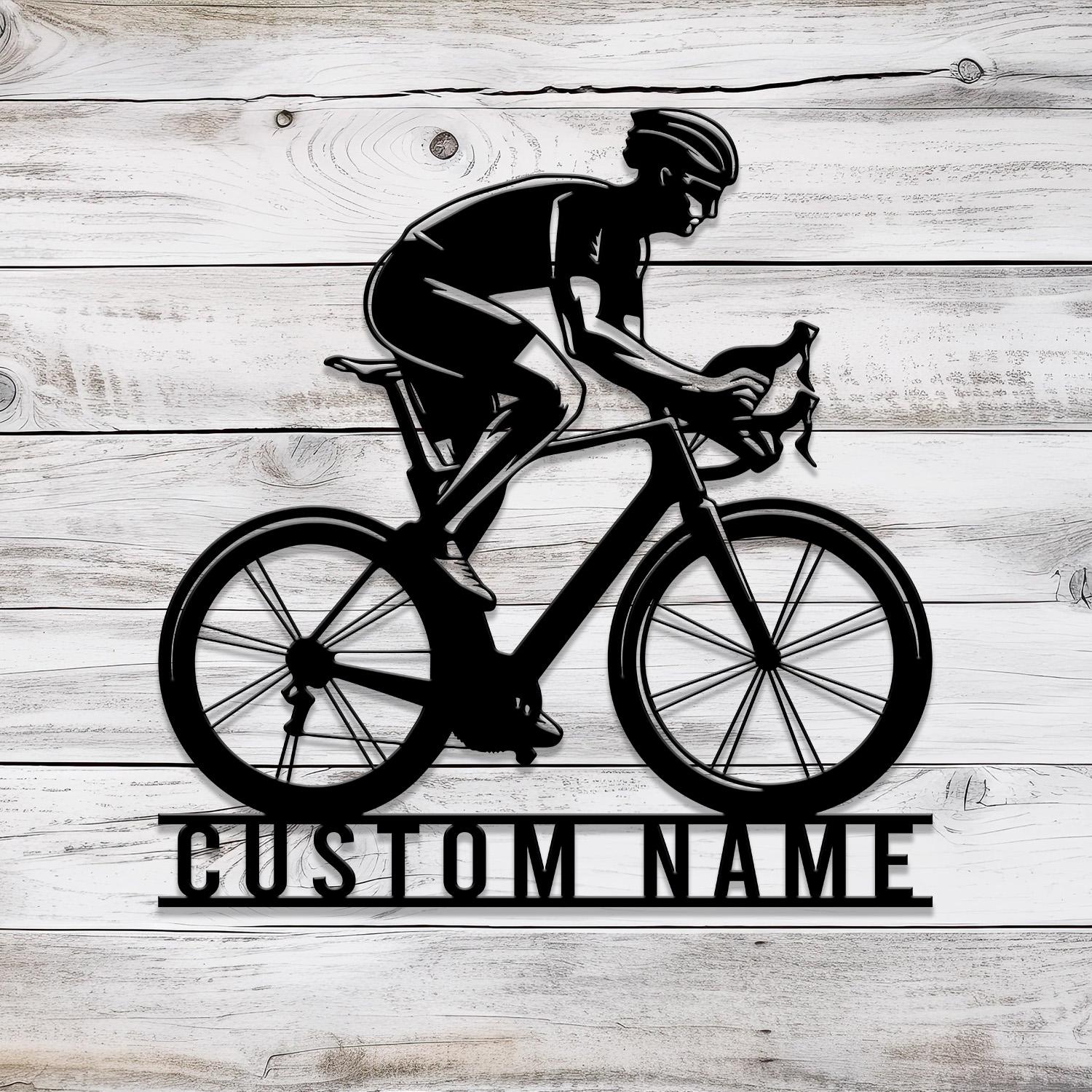 Custom Road Bike Racing Metal Sign with LED Light, Personalized Bicycle Lover Name Sign, Biker Decoration, Christmas Gifts, Racer Gifts