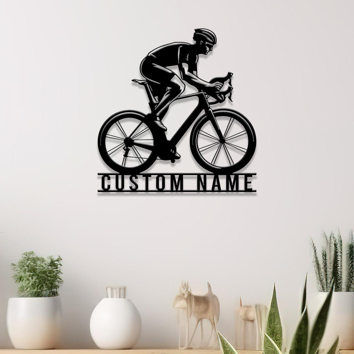 Custom Road Bike Racing Metal Sign with LED Light, Personalized Bicycle Lover Name Sign, Biker Decoration, Christmas Gifts, Racer Gifts