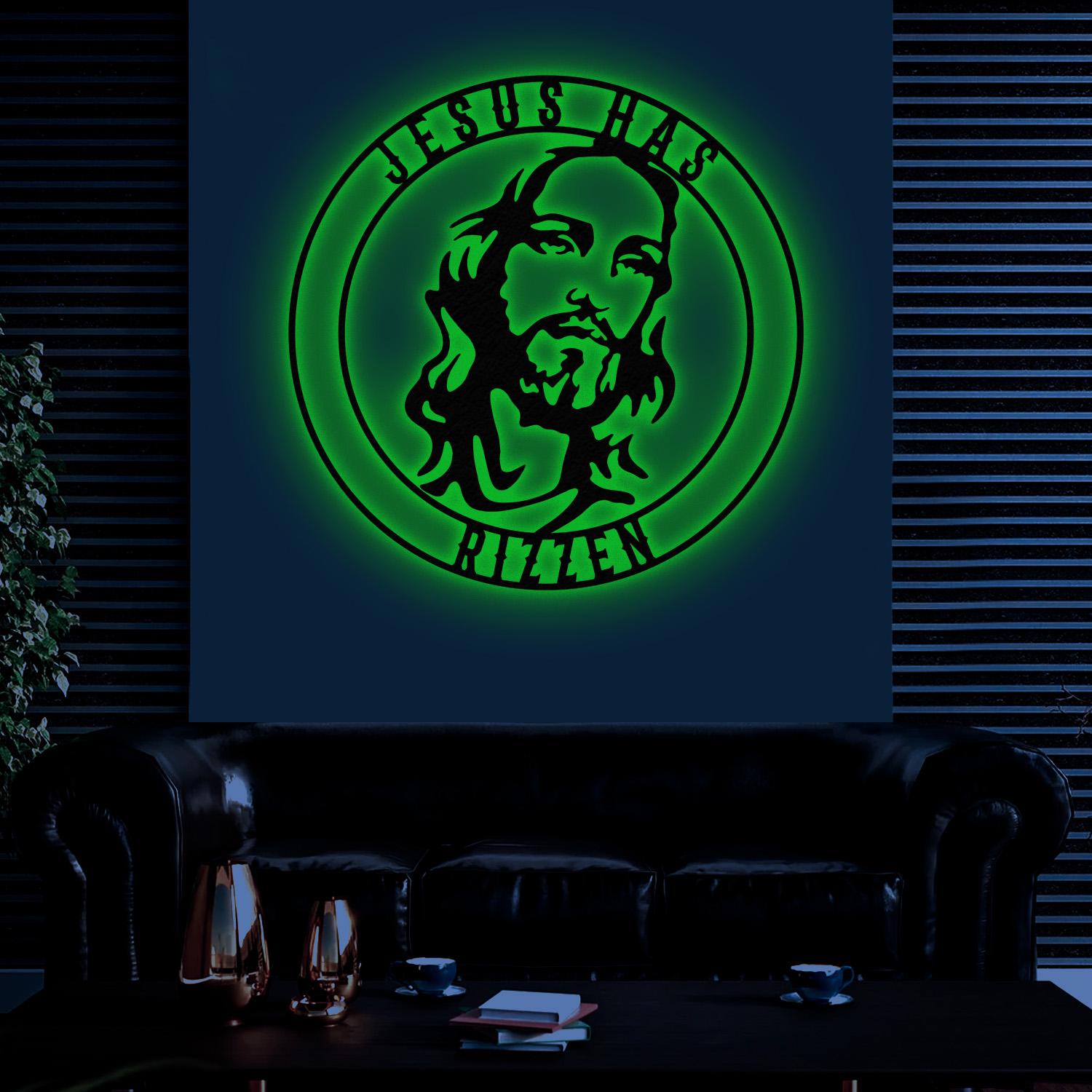 Jesus Has Rizzen Metal Wall Art with Led Light, Christian Line Art, Christian Wall Decor, Christian Gift, Outdoor Garden and Decor