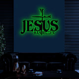 Jesus Has Rizzen Metal Wall Art with Led Light, Christian Line Art, Christian Wall Decor, Cross Metal Sign, Christian Gift,