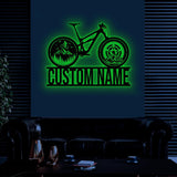 Custom Cyclist Mountain Bike Metal Sign with LED Light, Personalized Bicycle MTB Name Sign, Biker Decoration, Racer Gifts, Christmas Gifts