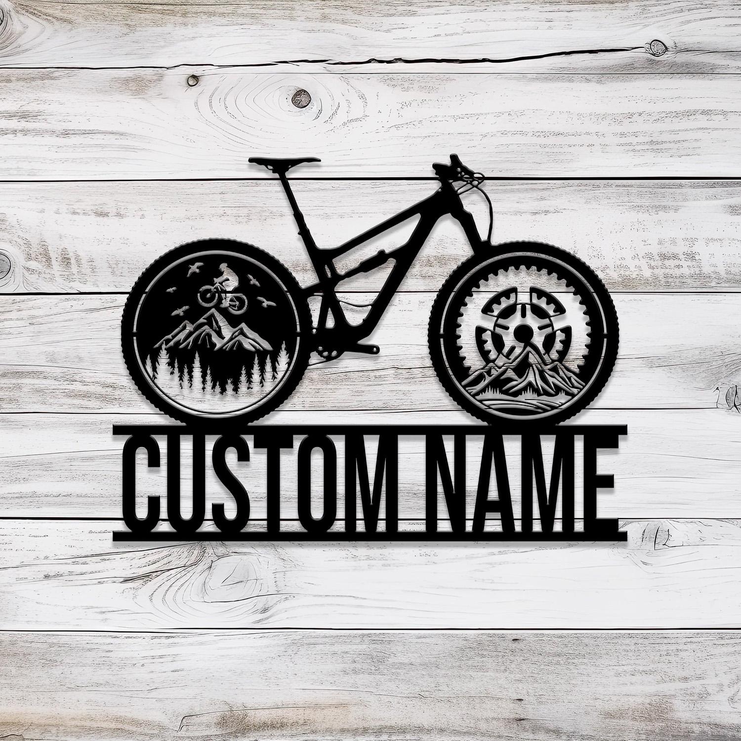 Custom Cyclist Mountain Bike Metal Sign with LED Light, Personalized Bicycle MTB Name Sign, Biker Decoration, Racer Gifts, Christmas Gifts