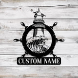 Custom Lighthouse Metal Sign with LED Light, Personalized Light House Name Sign, Nautical Beach House Decoration, Xmas Gifts
