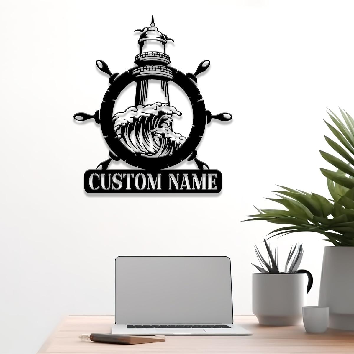 Custom Lighthouse Metal Sign with LED Light, Personalized Light House Name Sign, Nautical Beach House Decoration, Xmas Gifts