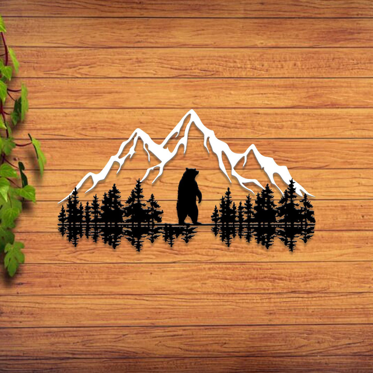 Bear & Mountain Forest Silhouette Metal Wall Art Nature Decor Gift, Nature Metal Wall Art Room Decor, Outdoor Decor, Housewarming Gifts