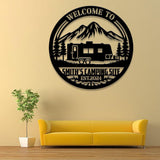 Personalized Welcome To Our Campsite Metal Sign, Custom Name Camper's Sign, Metal Outdoor Camping Sign, RV Campground Sign, Camper Gifts