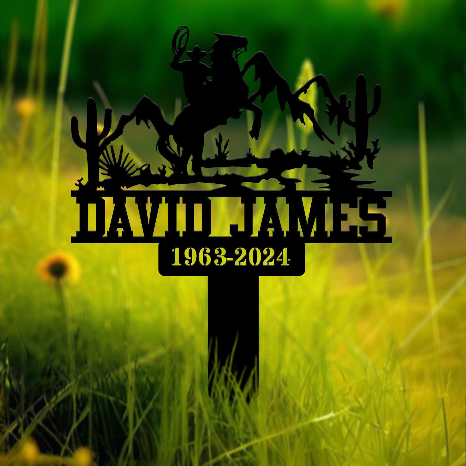 Personalized Cowboy Memorial Metal Stake, Cowboy Cross Plaque, Sympathy Sign, Grave Marker, Remembrance Stake, Garden Decor, Outdoor Sign