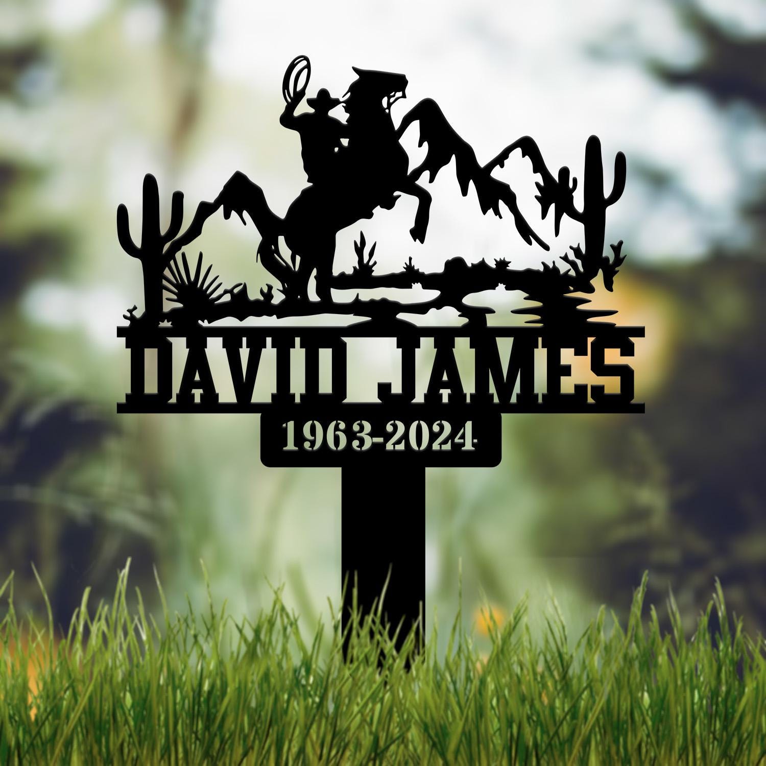 Personalized Cowboy Memorial Metal Stake, Cowboy Cross Plaque, Sympathy Sign, Grave Marker, Remembrance Stake, Garden Decor, Outdoor Sign