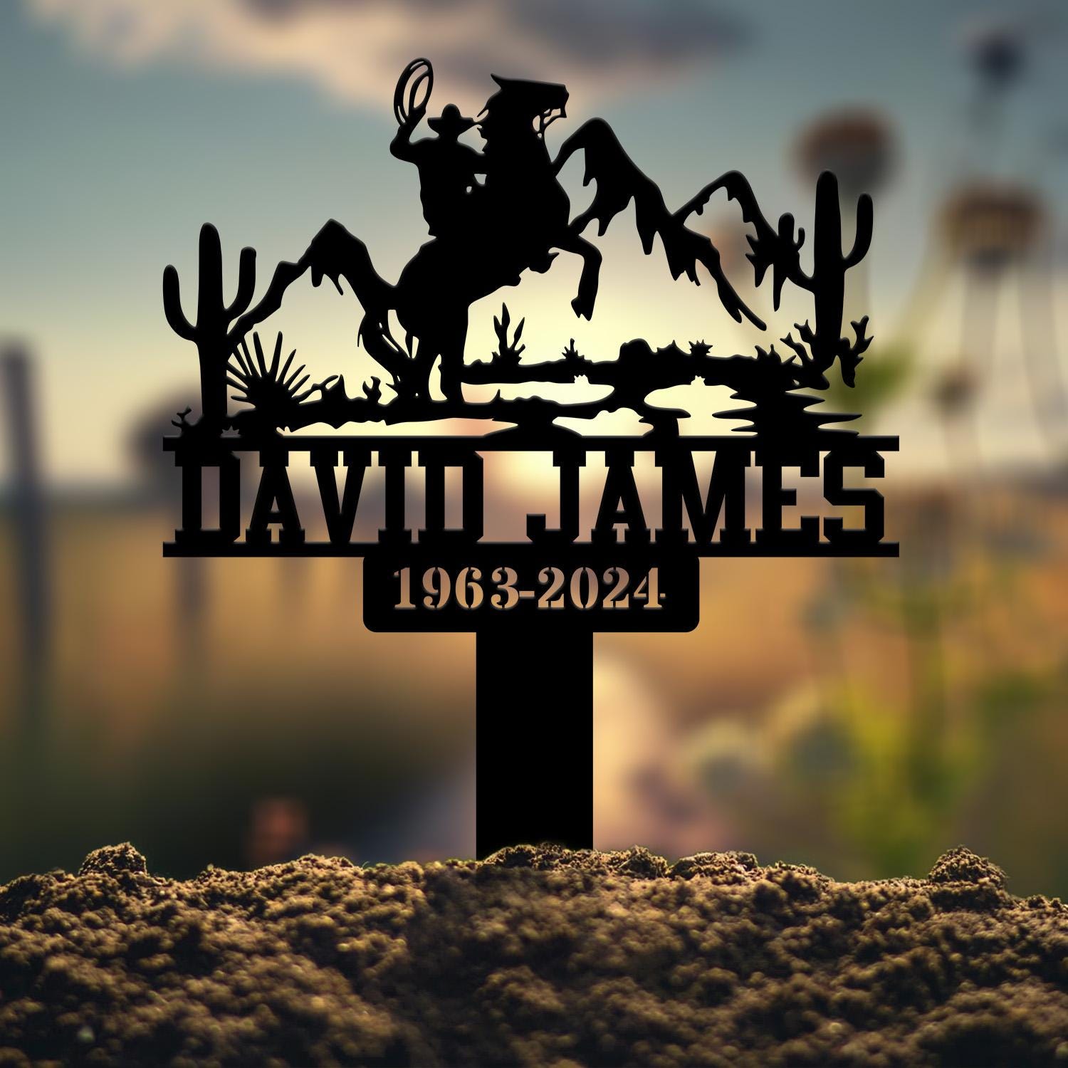 Personalized Cowboy Memorial Metal Stake, Cowboy Cross Plaque, Sympathy Sign, Grave Marker, Remembrance Stake, Garden Decor, Outdoor Sign
