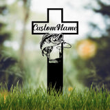 Personalized Fishing Memorial Cross Stake Metal, Outdoor Garden Decor, Fisherman Memorial Gift, Fishing Dad Sympathy, Grave Marker