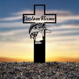 Personalized Fishing Memorial Cross Stake Metal, Outdoor Garden Decor, Fisherman Memorial Gift, Fishing Dad Sympathy, Grave Marker