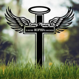 Personalized Angel Wings Metal Cross Memorial Stake, In Memory Cross, Grave Marker, Custom Cross Stake, Sympathy Gift, Remembrance Stake