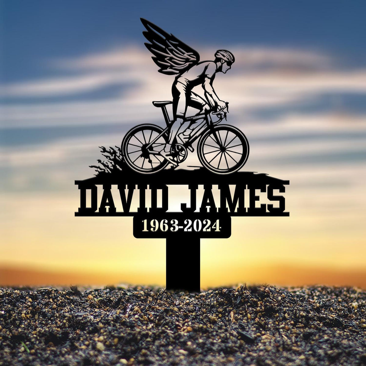 Personalized Cyclist Bike Rider with Wings Memorial Plaque Stake, Metal Stake, Sympathy Sign, Grave Marker, Remembrance Stake