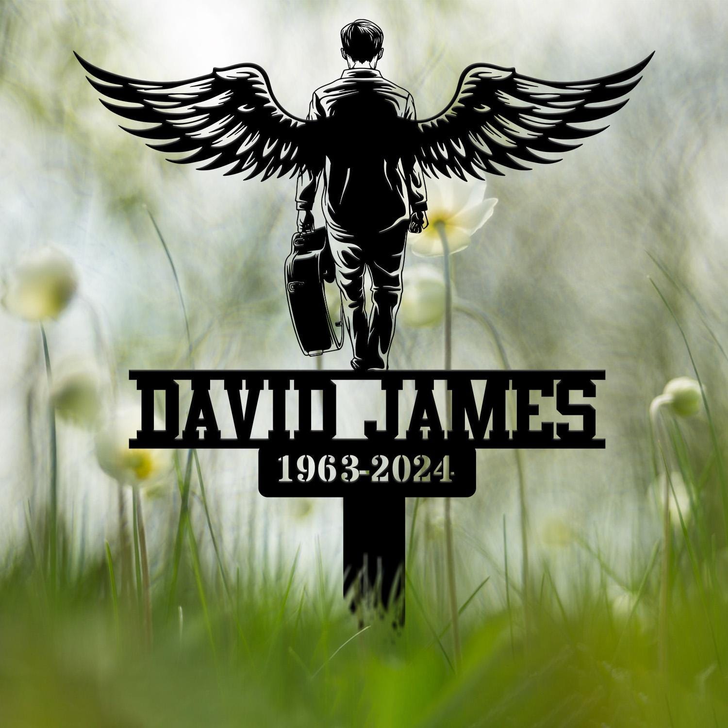 Custom Guitarist Walking With Wings Musician Memorial Stake, Metal Stake, Sympathy Sign, Grave Marker, Remembrance Stake