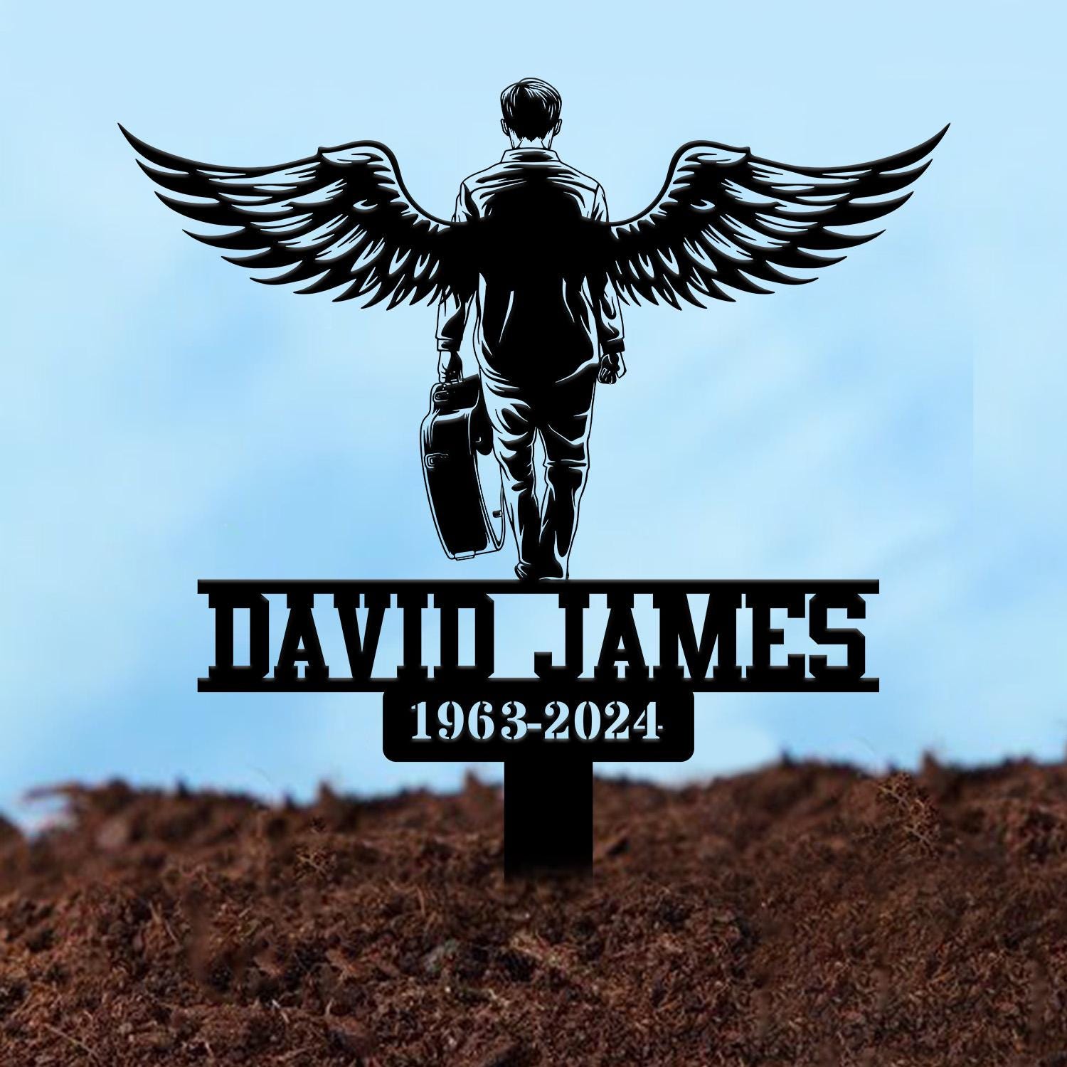 Custom Guitarist Walking With Wings Musician Memorial Stake, Metal Stake, Sympathy Sign, Grave Marker, Remembrance Stake