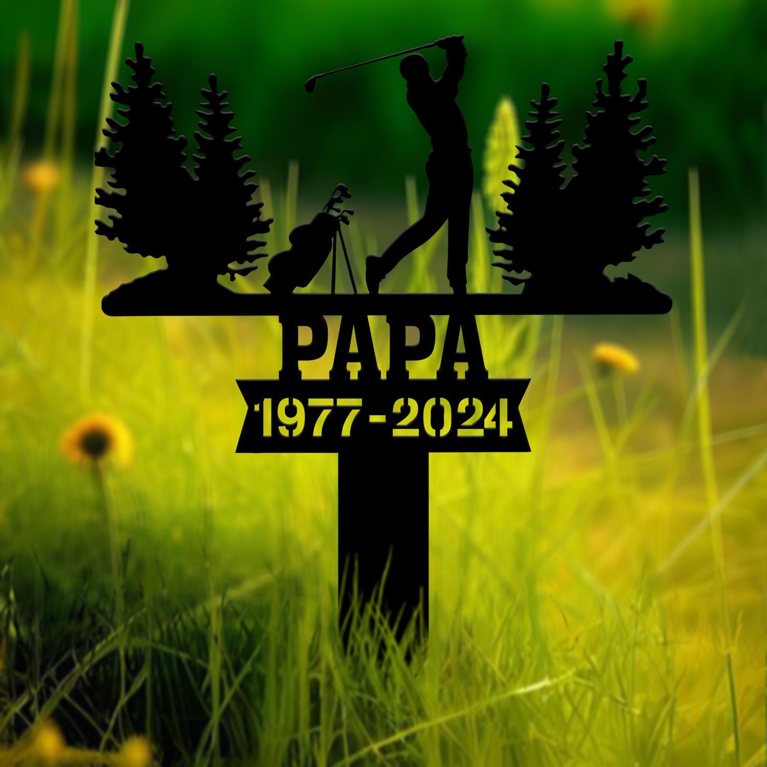 Personalized Golfing In Heaven Memorial Stake Metal, Golfer Memorial Gift, Golfer Dad Sympathy, Grave Marker, Metal Sign, Gardening Gift