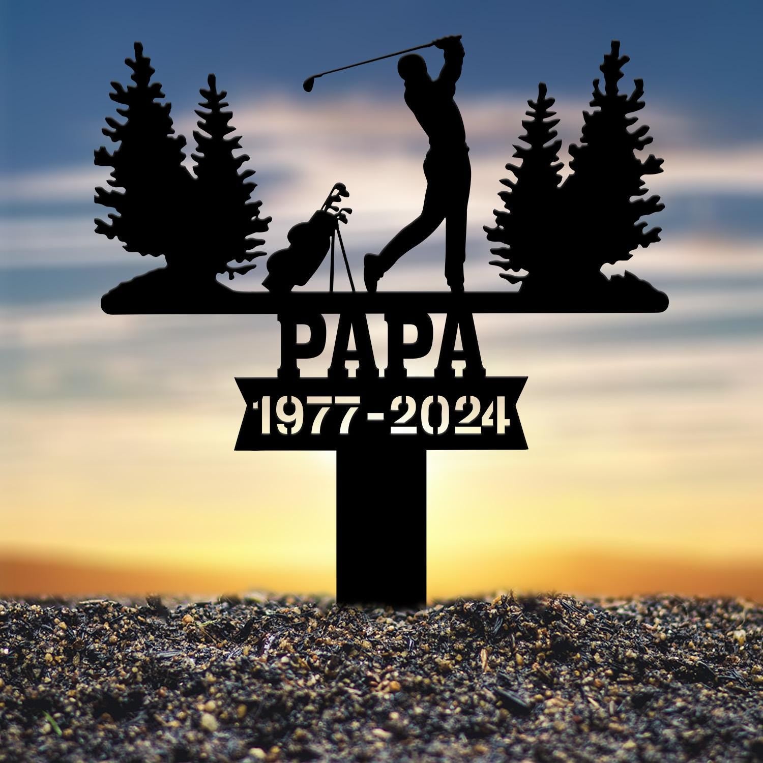 Personalized Golfing In Heaven Memorial Stake Metal, Golfer Memorial Gift, Golfer Dad Sympathy, Grave Marker, Metal Sign, Gardening Gift