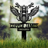 Custom Motorcycle with Wings Memorial Plaque Stake, Personalized Rider Memorial Metal Stake, Biker Name Sign, Sympathy Sign, Grave Marker