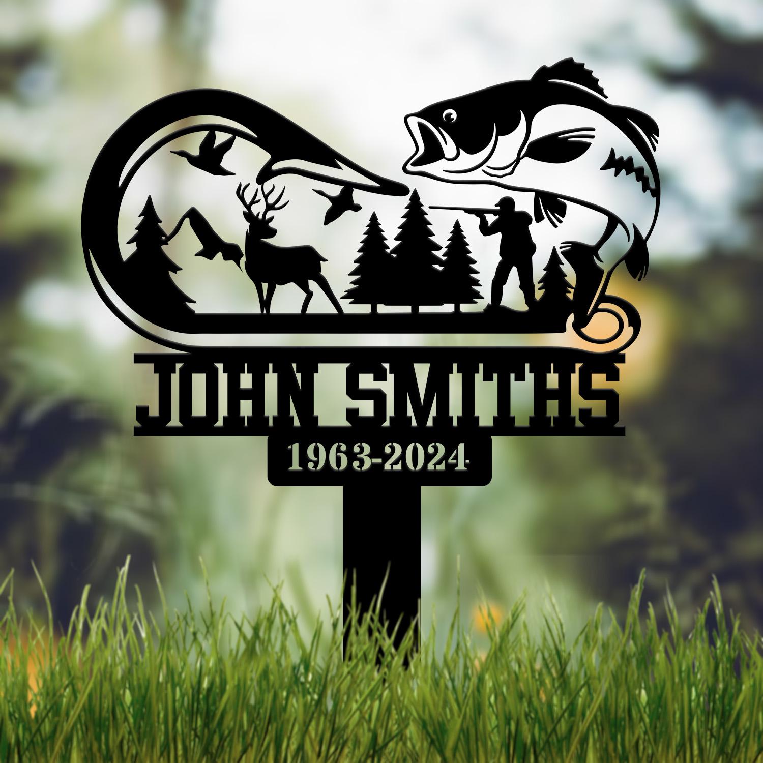 Custom Hunting Scene Memorial Plaque Stake, Fishing Stake, Fisher Loss, Hunter loss , Grave Marker, In Memorial Of, Hunter Loss