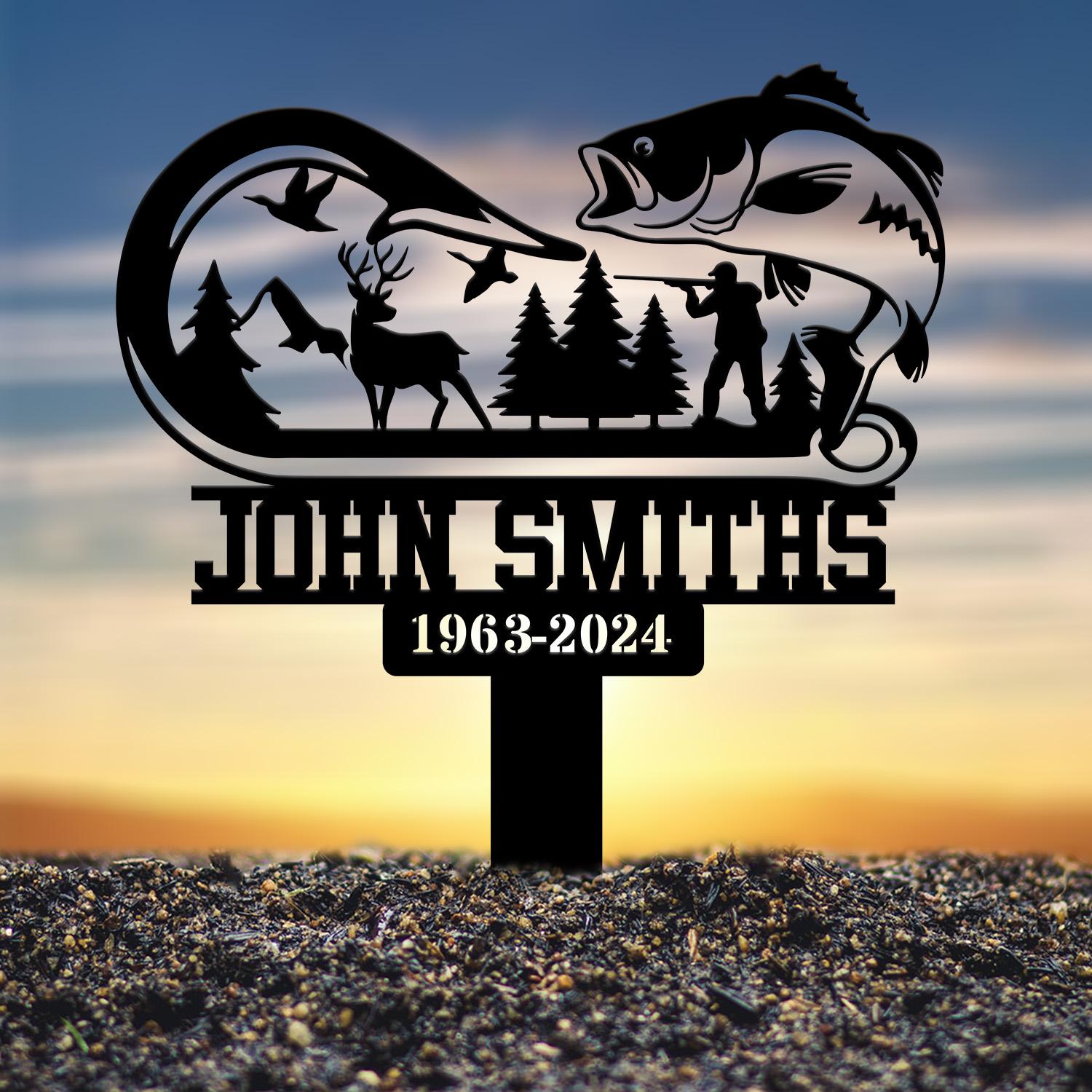 Custom Hunting Scene Memorial Plaque Stake, Fishing Stake, Fisher Loss, Hunter loss , Grave Marker, In Memorial Of, Hunter Loss