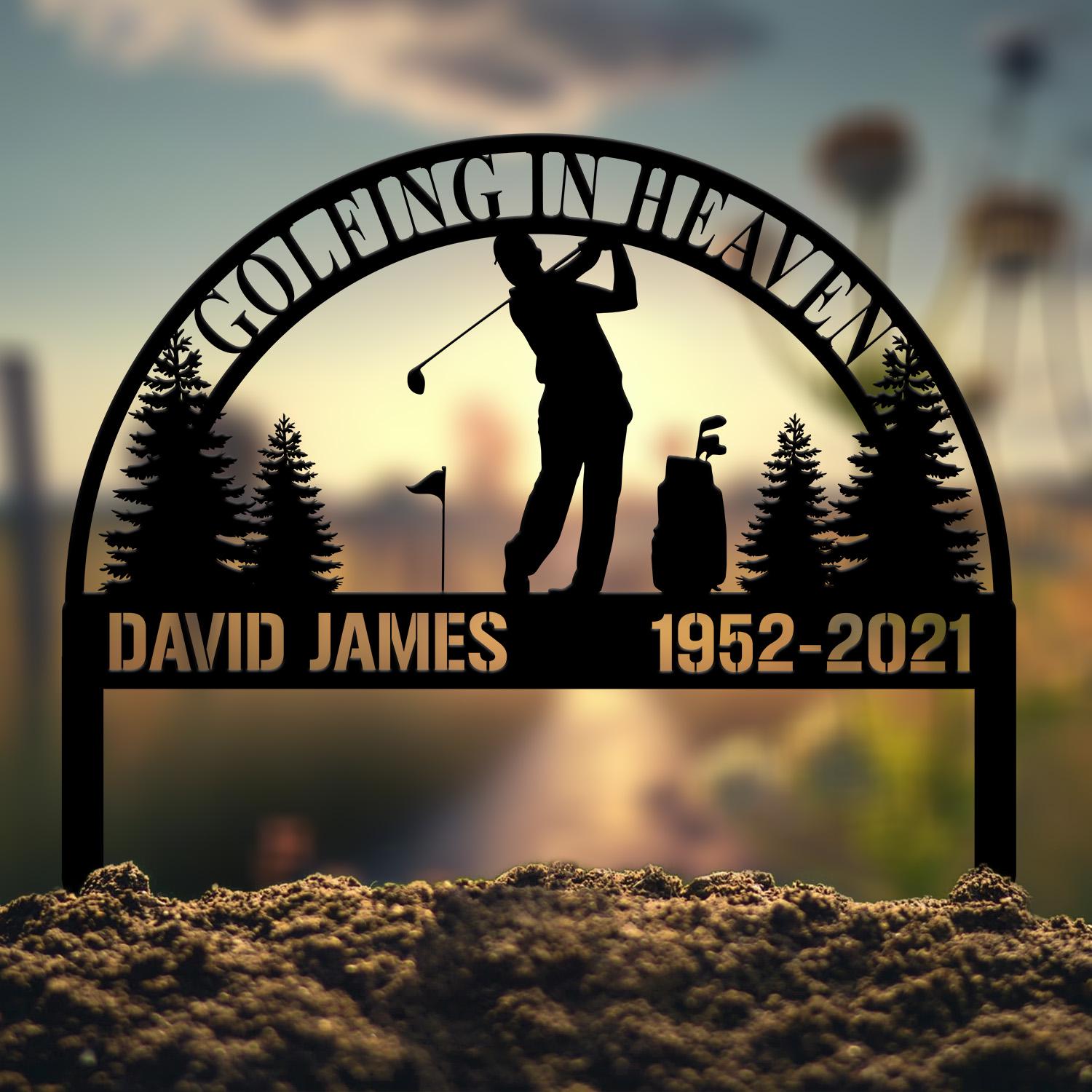 Personalized Golfing In Heaven Memorial Stake Metal, Golfer Memorial Gift, Golfer Dad Sympathy, Grave Marker, Metal Sign, Gardening Gift