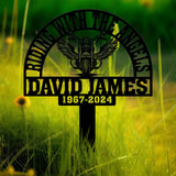 Custom Motorcycle with Wings Memorial Plaque Stake, Personalized Rider Memorial Metal Stake, Biker Name Sign, Sympathy Sign, Grave Marker