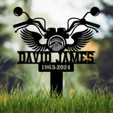 Custom Motorcycle with Wings Memorial Plaque Stake, Personalized Rider Memorial Metal Stake, Biker Name Sign, Sympathy Sign, Grave Marker