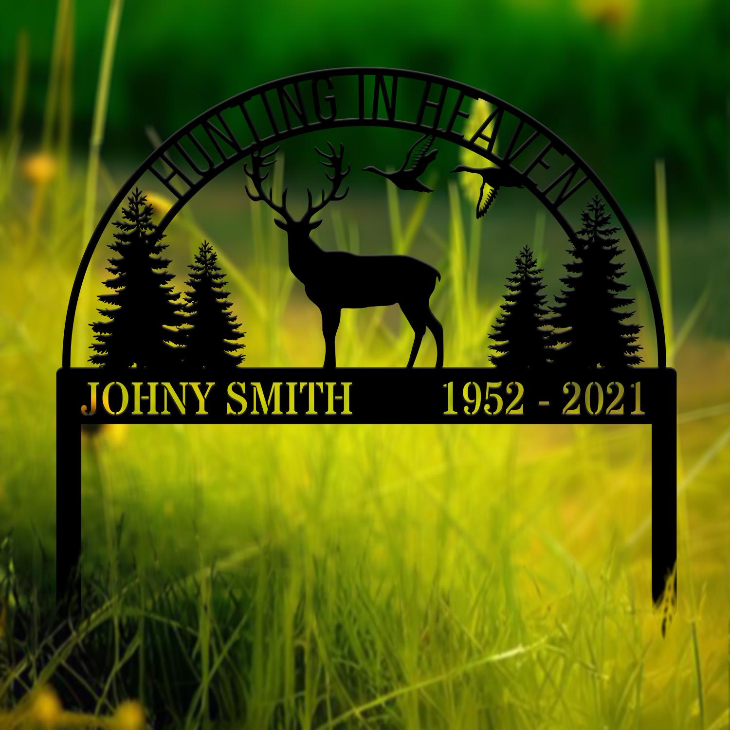 Custom Hunting In Heaven Memorial Plaque Stake, Memorial Grave Marker, Hunter Memorial Stake For Grave, Hunter Loss, Dad Loss, Hunter Sign