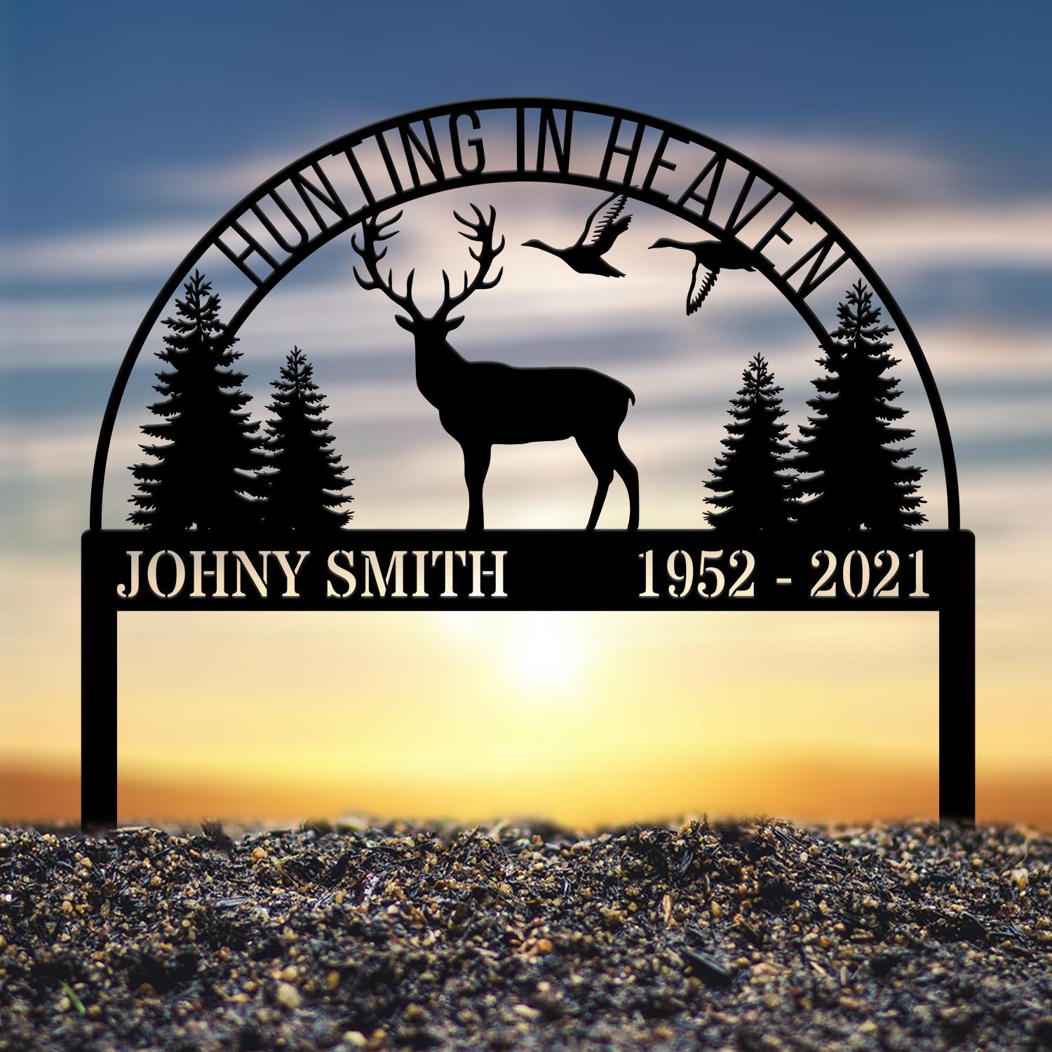 Custom Hunting In Heaven Memorial Plaque Stake, Memorial Grave Marker, Hunter Memorial Stake For Grave, Hunter Loss, Dad Loss, Hunter Sign