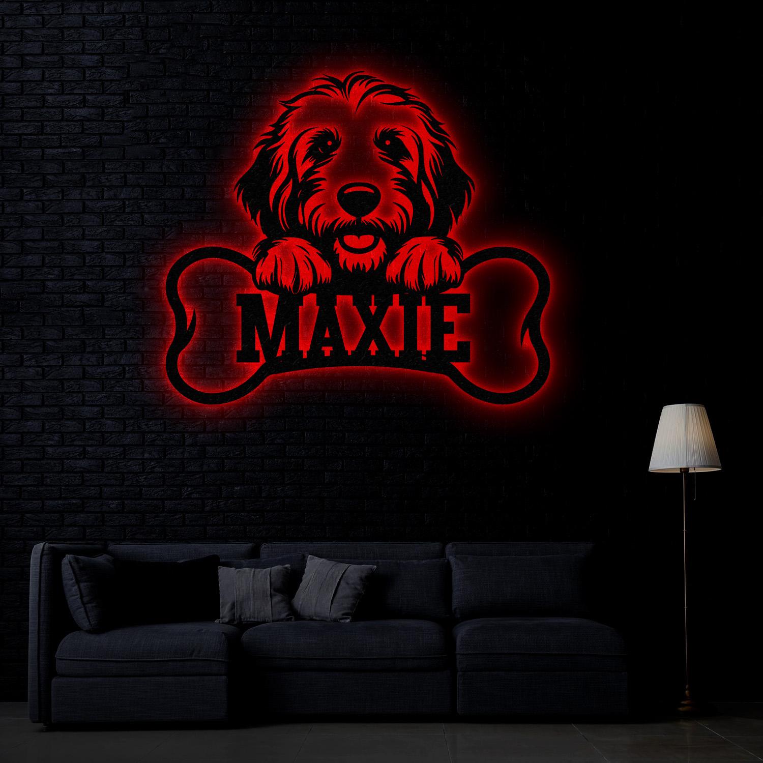 Custom Metal Golden Doodle Sign with Led Light, Golden Doodle Dog Name Gift, Gift For Dog Lover, Dog Monogram Metal Sign, Dog Mom Gift