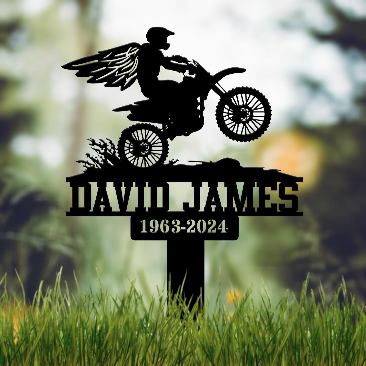 Custom Dirt Bike Motocross Memorial Metal Stake, Biker Memorial Stake, Motorcycle with Wings Metal Sign, Biker Name Sign, Loss of Loved One