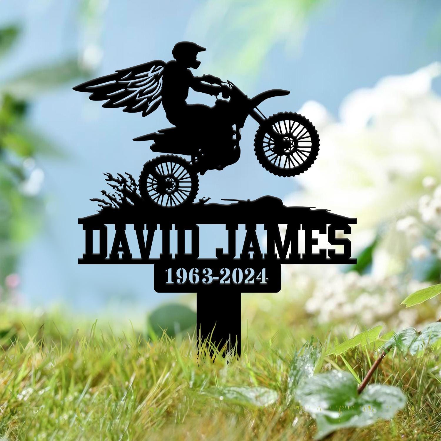 Custom Dirt Bike Motocross Memorial Metal Stake, Biker Memorial Stake, Motorcycle with Wings Metal Sign, Biker Name Sign, Loss of Loved One