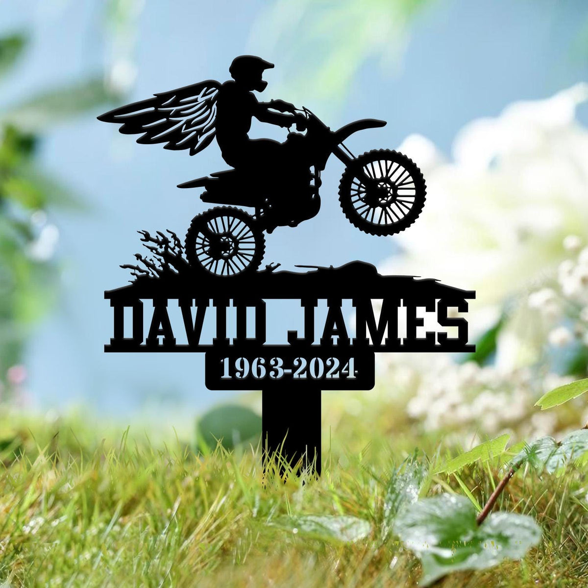 Custom Dirt Bike Motocross Memorial Metal Stake, Biker Memorial Stake, Motorcycle with Wings Metal Sign, Biker Name Sign, Loss of Loved One
