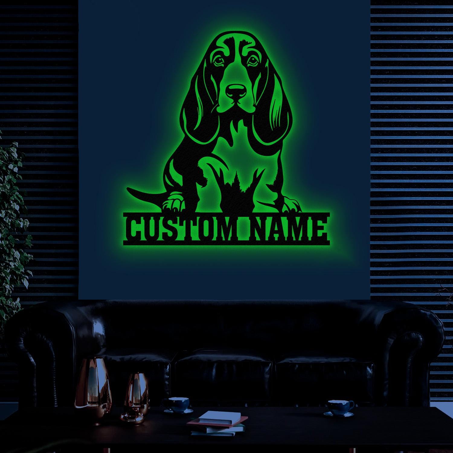 Custom Metal Basset Hound Sign with Led Light, Basset Hound Family Name Gift, Gift For Dog Lover, Dog Monogram Metal Sign, Dog Mom Gifts