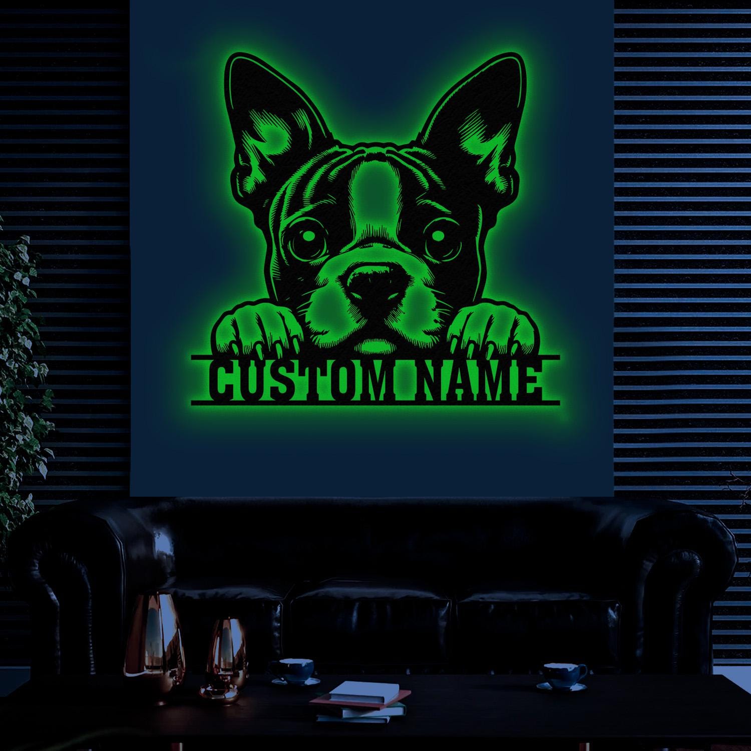 Custom Metal Boston Terrier Sign with Led Light, Boston Terrier Family Name Gift, Gift For Dog Lover, Dog Monogram Metal Sign, Dog Mom Gifts