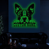Custom Metal Boston Terrier Sign with Led Light, Boston Terrier Family Name Gift, Gift For Dog Lover, Dog Monogram Metal Sign, Dog Mom Gifts