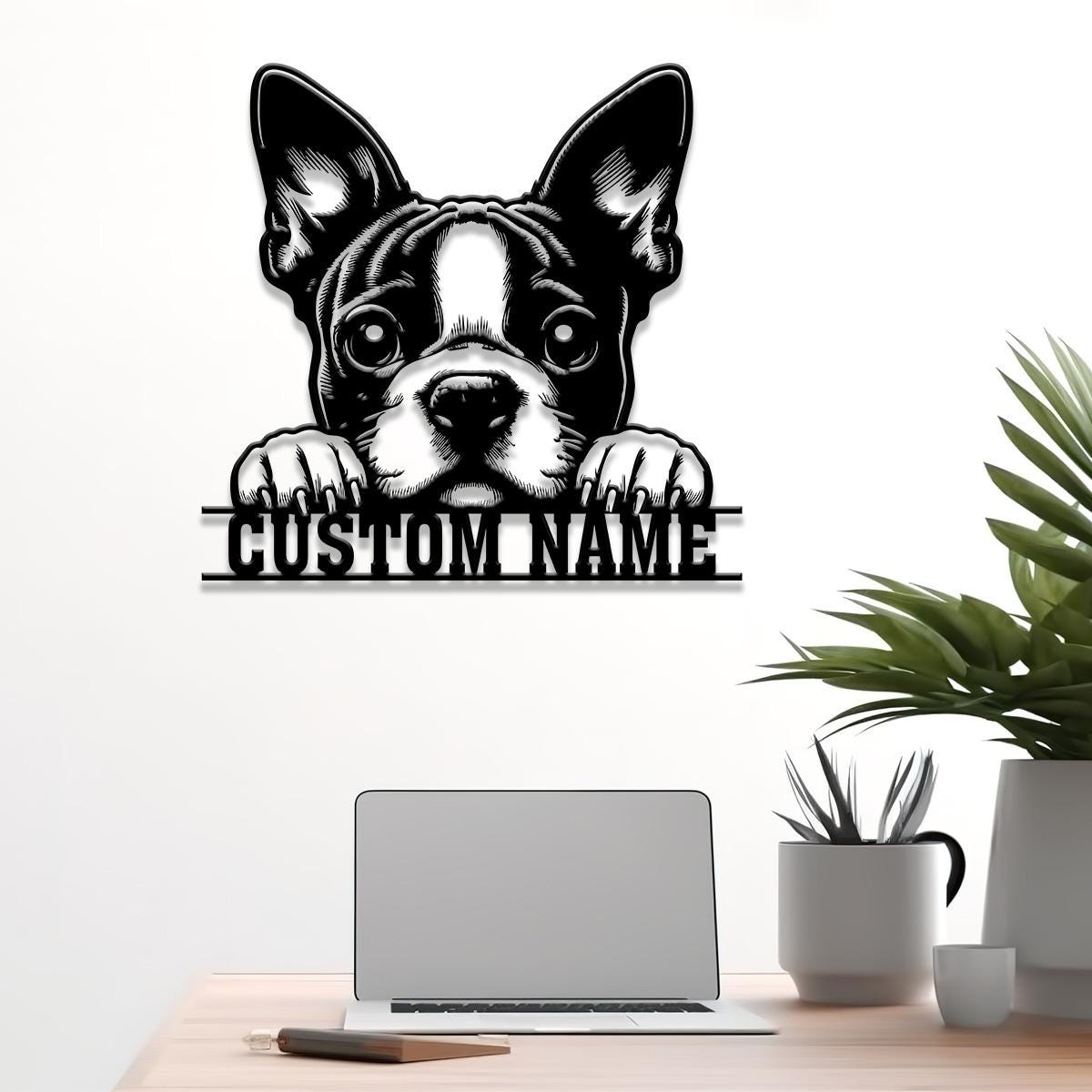 Custom Metal Boston Terrier Sign with Led Light, Boston Terrier Family Name Gift, Gift For Dog Lover, Dog Monogram Metal Sign, Dog Mom Gifts