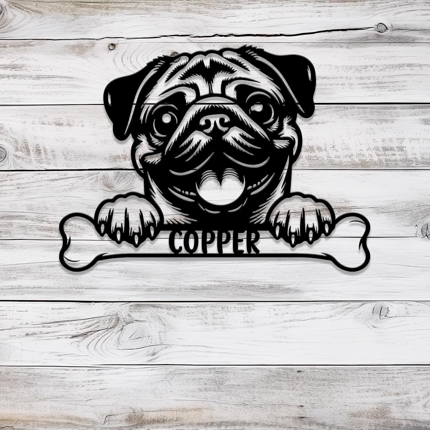 Custom Metal Pug Sign with Led Light, Pug Family Name Gift, Gift For Dog Lover, Dog Monogram Metal Sign, Dog Mom Gifts