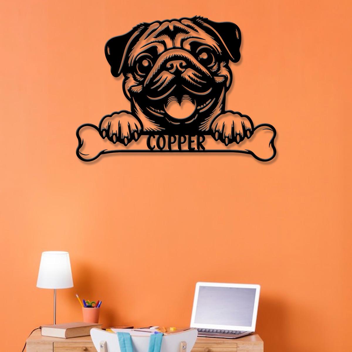 Custom Metal Pug Sign with Led Light, Pug Family Name Gift, Gift For Dog Lover, Dog Monogram Metal Sign, Dog Mom Gifts