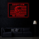 Custom No Excuses Home Gym US Flag Metal Sign, Powerlifting Metal Wall Art, Personalized Home Gym Sign, Fitness Decor, Gift for Dad Husband