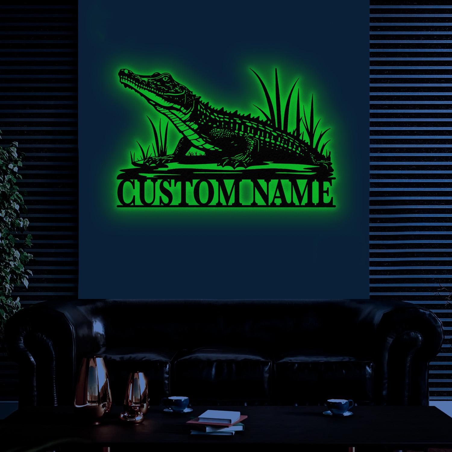 Custom Alligator Metal Sign with Led Light, Personalized Crocodile Name Sign, Nursery Swamp Animal Decoration, Housewarming Gift