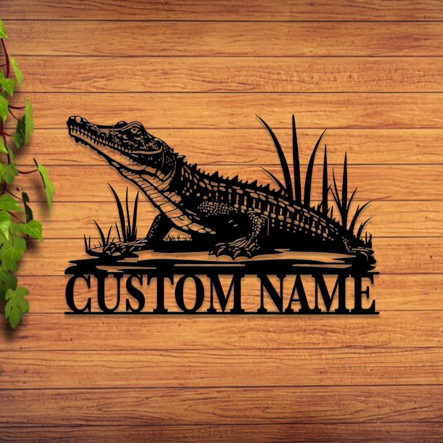 Custom Alligator Metal Sign with Led Light, Personalized Crocodile Name Sign, Nursery Swamp Animal Decoration, Housewarming Gift