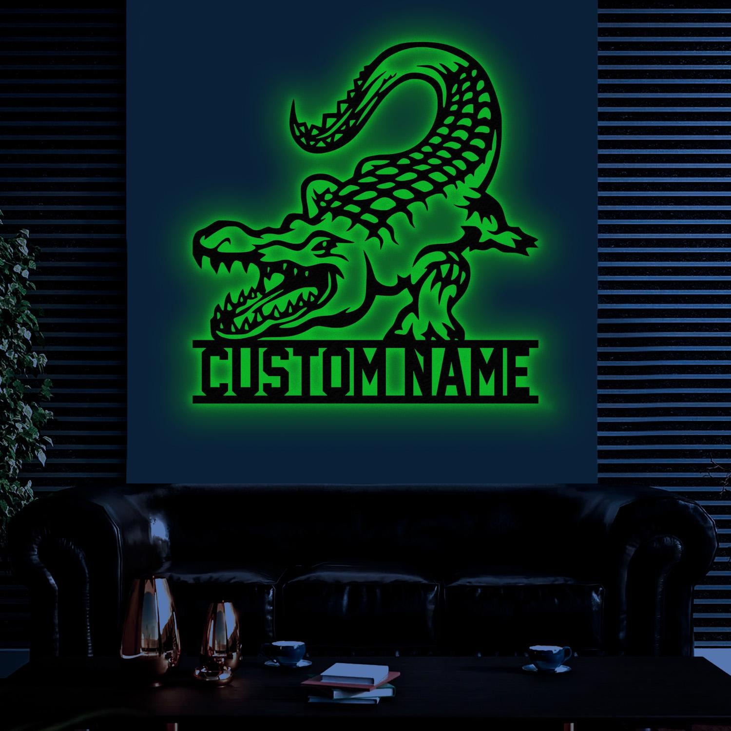 Custom Alligator Metal Sign with Led Light, Personalized Crocodile Name Sign, Nursery Swamp Animal Decoration, Housewarming Gift