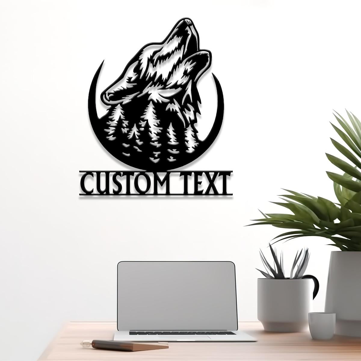 Personalized Wolf Howling Metal Ranch Sign with Led Light, Custom Wolf Name Sign, Weatherproof Sign, Farm Sign, Custom Metal Cabin Sign