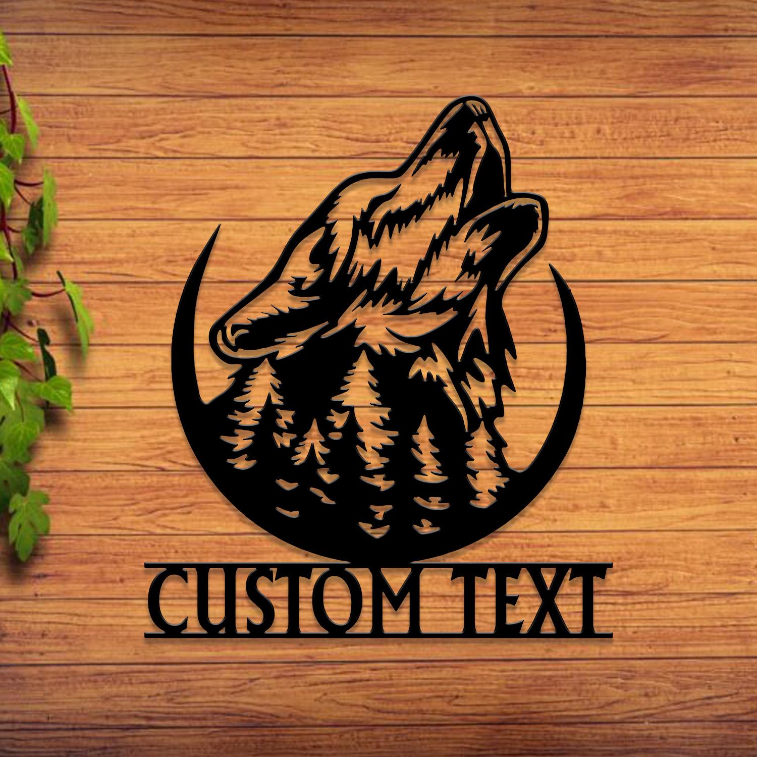 Personalized Wolf Howling Metal Ranch Sign with Led Light, Custom Wolf Name Sign, Weatherproof Sign, Farm Sign, Custom Metal Cabin Sign