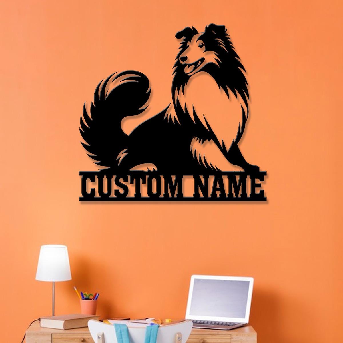 Custom Name Shetland Sheepdog Metal Sign with Led Light, Shetland Sheepdog Sign, Personalized Dog Sign, Dog Monogram, Dog Mom Gift, Dog Gift