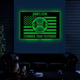 Custom Stronger Than Yesterday Gym US Flag Metal Sign, Powerlifting Metal Wall Art, Personalized Home Gym Sign, Fitness Decor, Gift for Dad